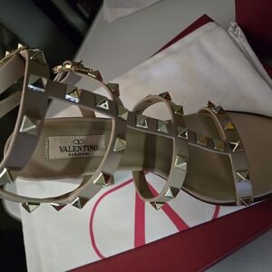 Valentino Garavani Cream Studded Sandals with Strappy Design